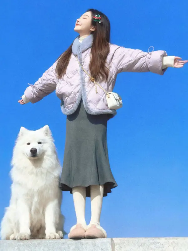 

Милая короткая хлопковая куртка свободного кроя с отложным воротником, красивая, мягкая, ветрозащитная зимняя верхняя одежда для невысоких фигур