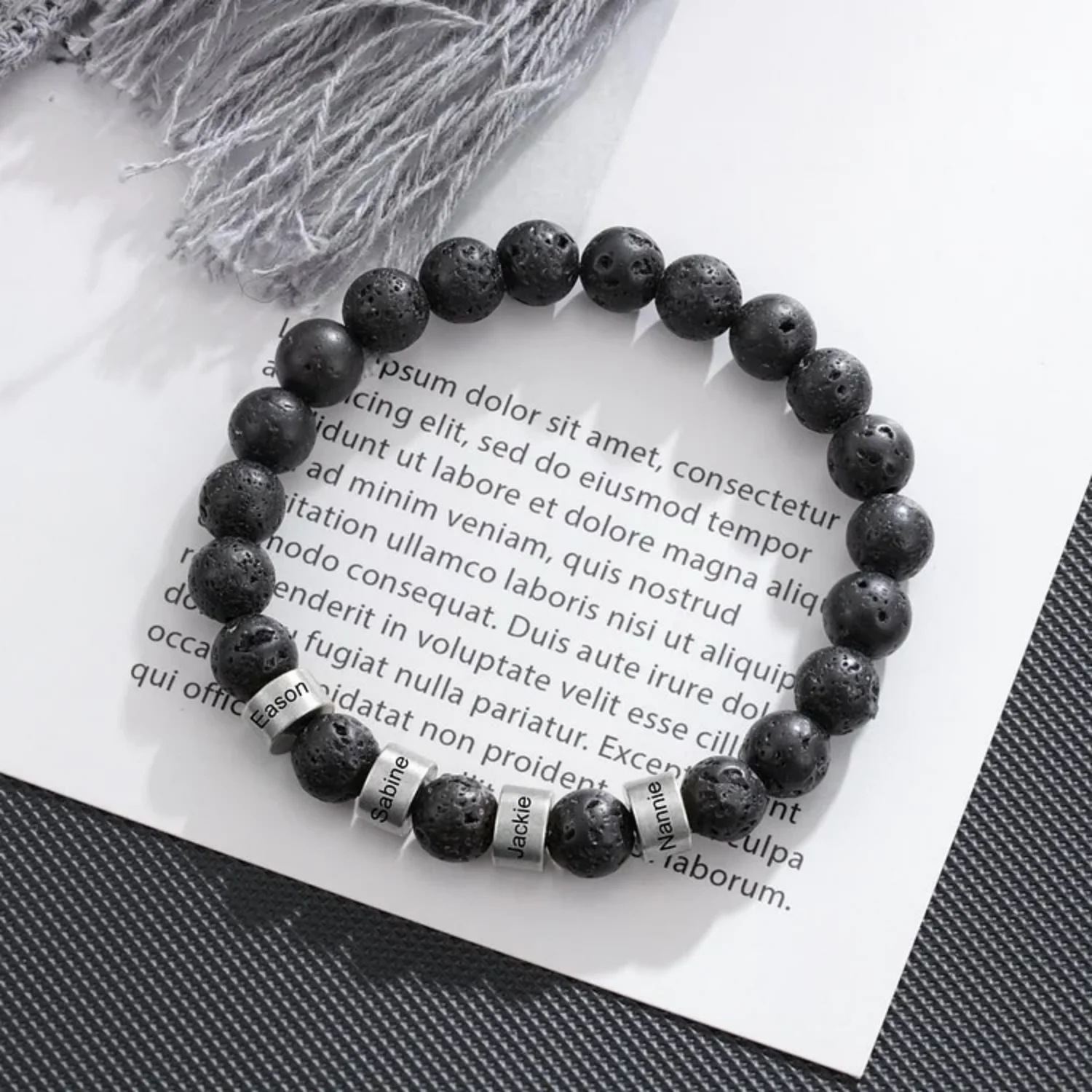 Luxury Jewelry Black Lava Beads Bracelet Stainless steel Men's Bracelet Customized Name Beads Bracelet Custom Gift for Dad