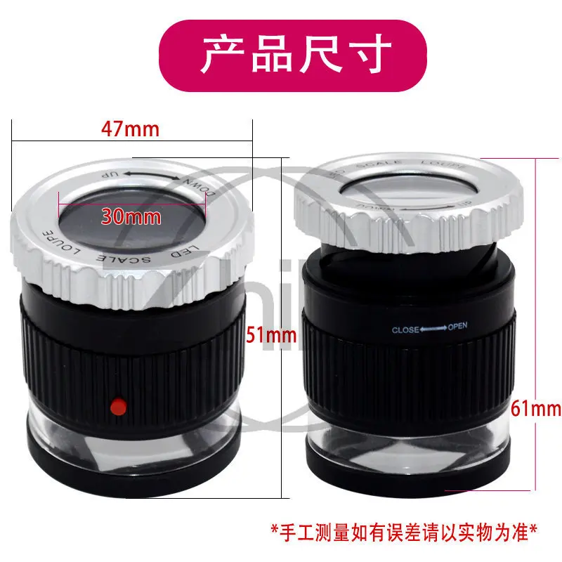 60X Illuminated Measuring Magnifier with Scale Portable Loupe for Jewelry Fabric Print Inspection