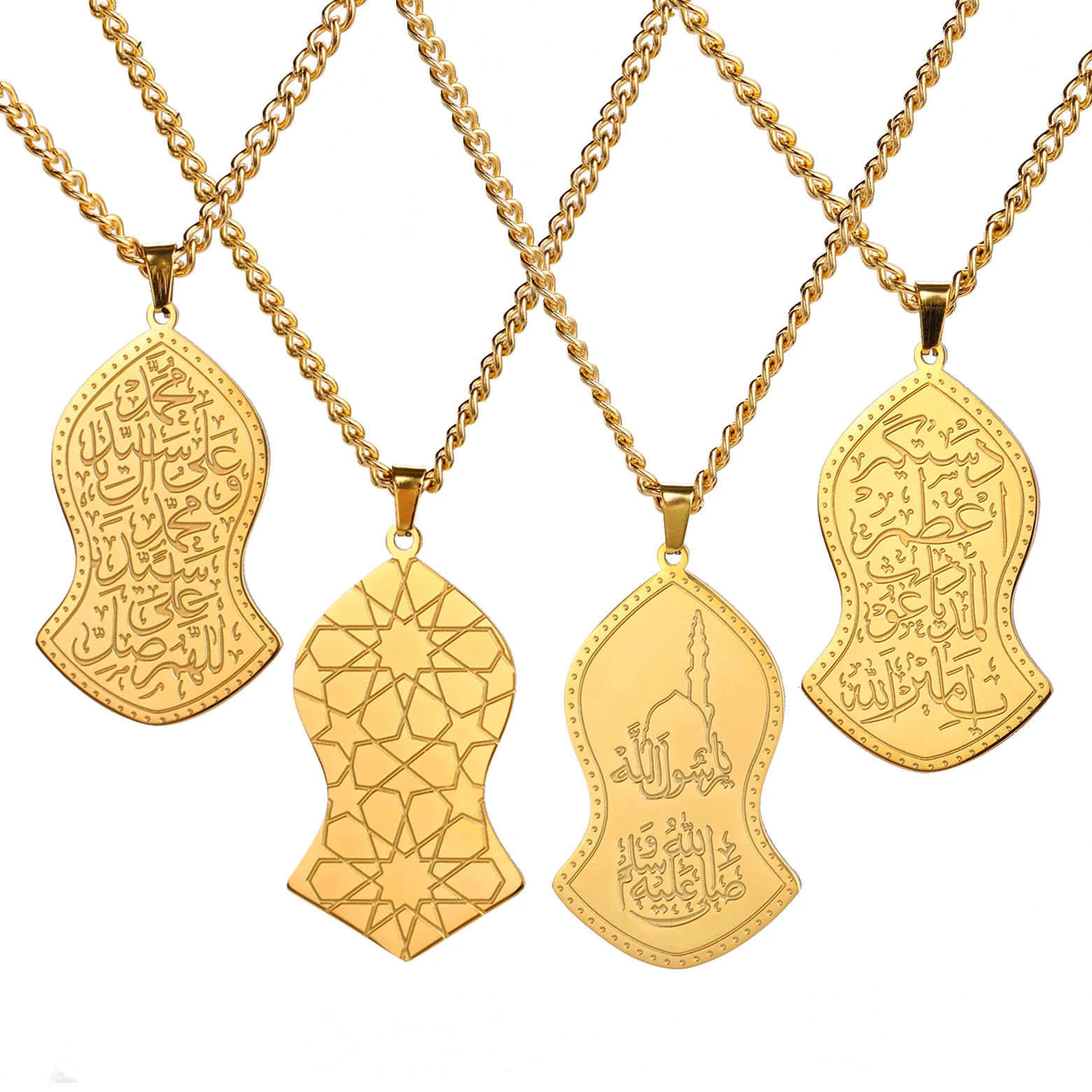 LIKGREAT – collier avec pendentif de calligraphie islamique, Ayatul Kursi, en acier inoxydable, prophète Muhammad Ninky, bijoux Eid, cadeaux, vente en gros