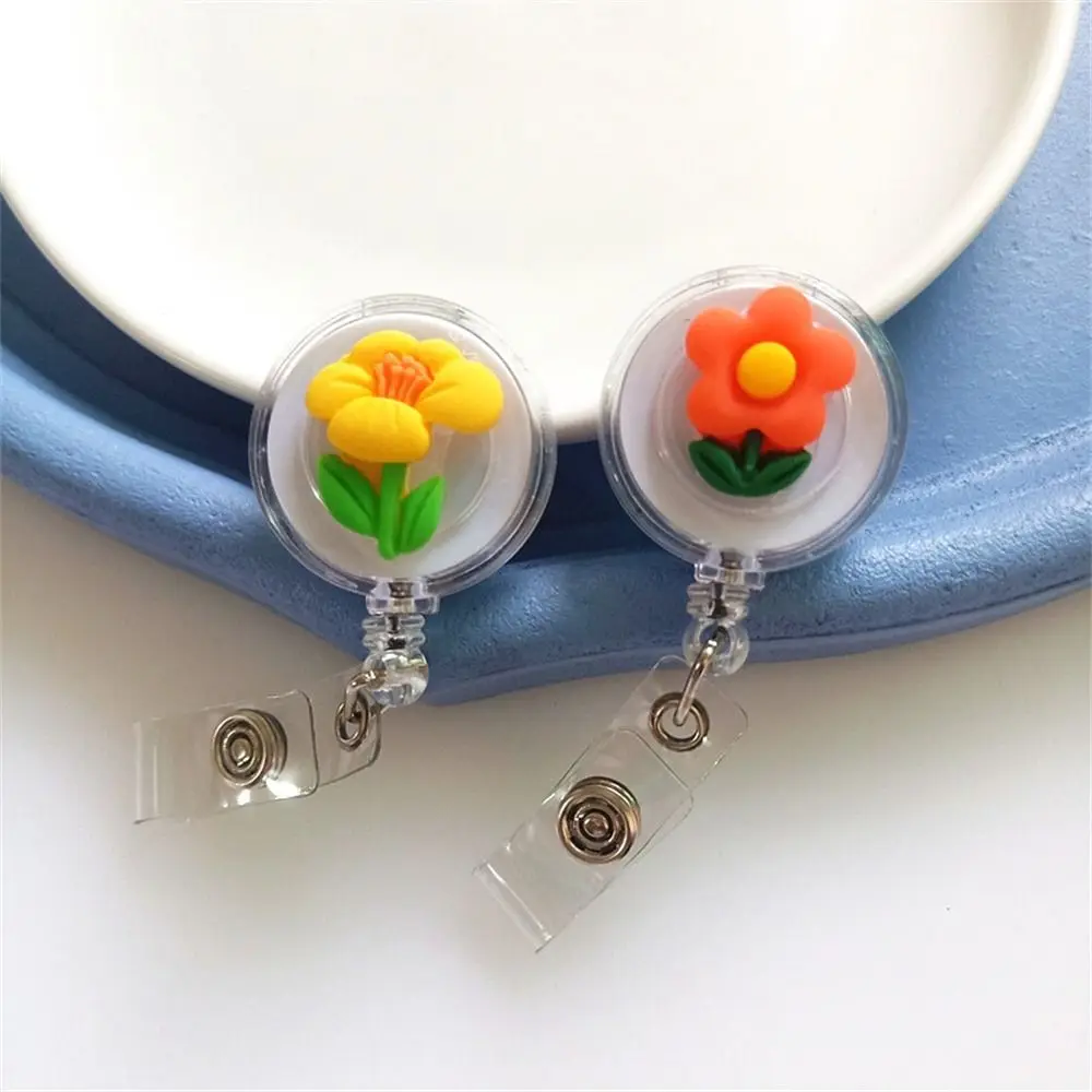 Flowers Resin Retractable Badge Reel Nurse Doctor Student Exhibition ID Card Clips Badge Holder Stationery Flora