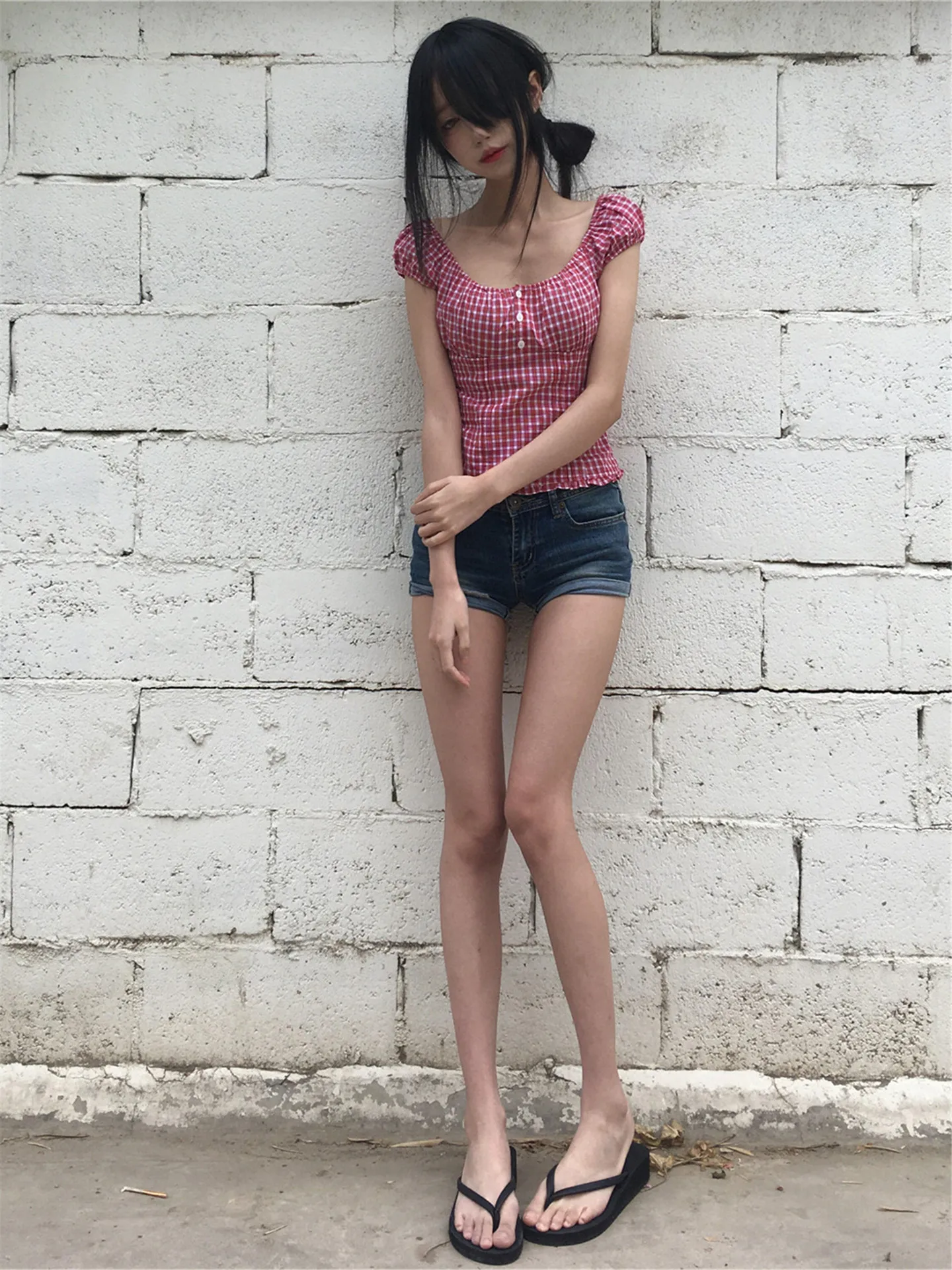 Low Waist Retro American Street Style Hot Girl Denim Shorts Women's Summer Slimming Design Cuffed Hot Pants Cotton Blend
