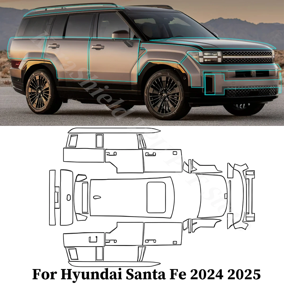 

For Hyundai Santa Fe 2024 2025 TPU Paint Protection Film Pre-cut PPF Car Body Clear Cover Resistant Anti-Scratch Repairable Kit