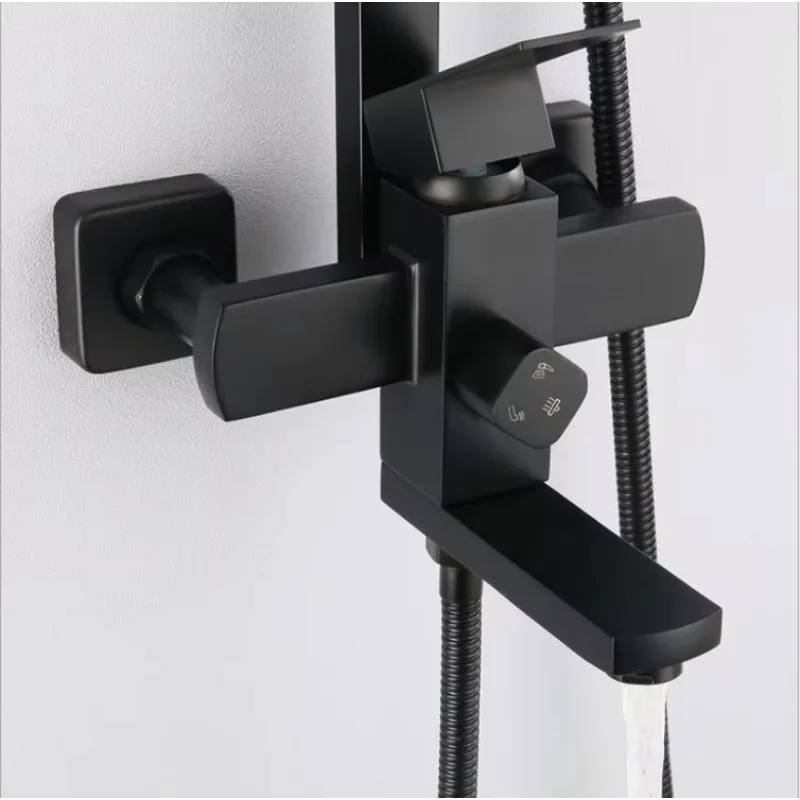 High Quality With 5 Years Warranty Bathroom Bath Shower Column Rain Black Bath Shower Set with 8 Inch Round Shower Head