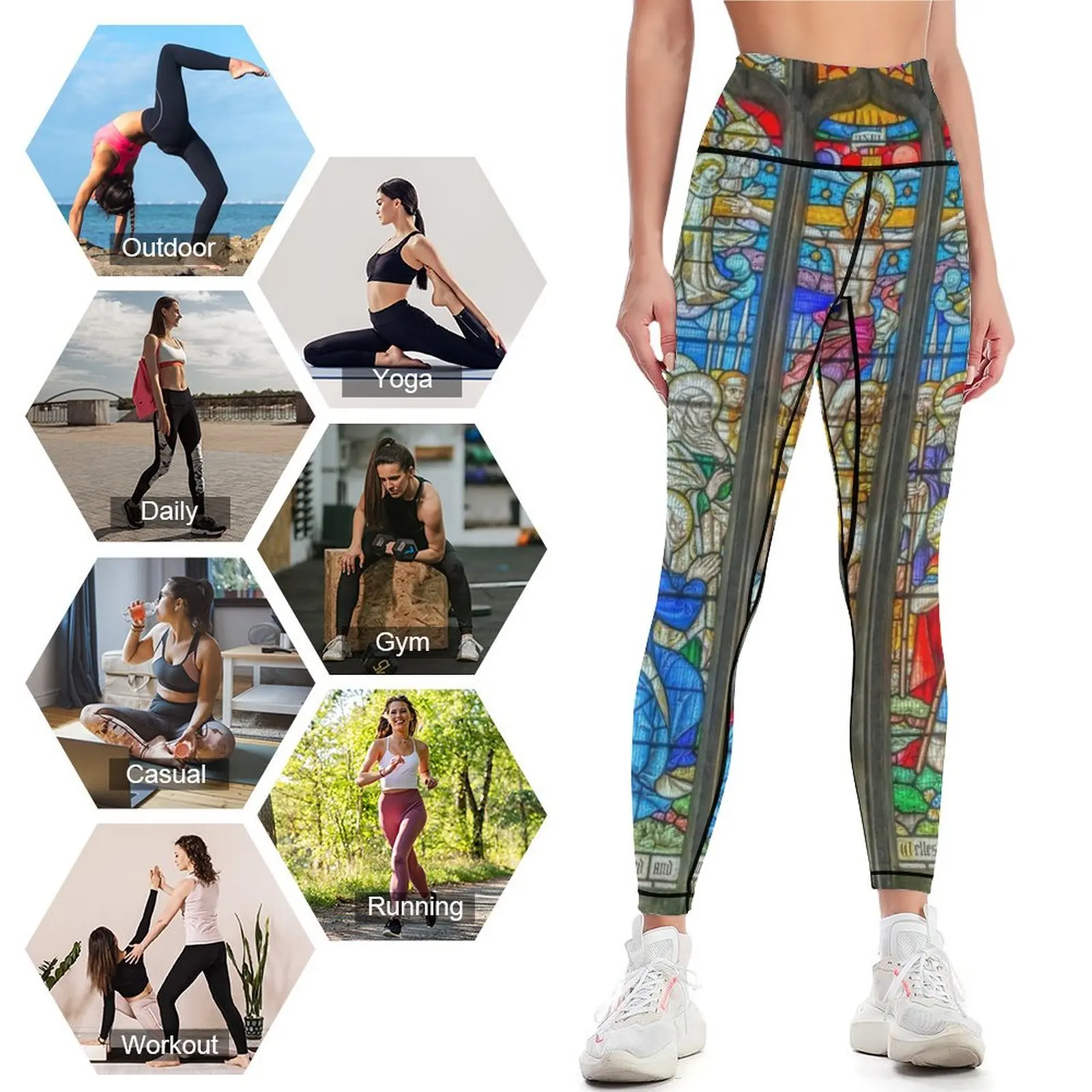 Leggings con vidrieras para mujer, ropa deportiva para gimnasio, 2024