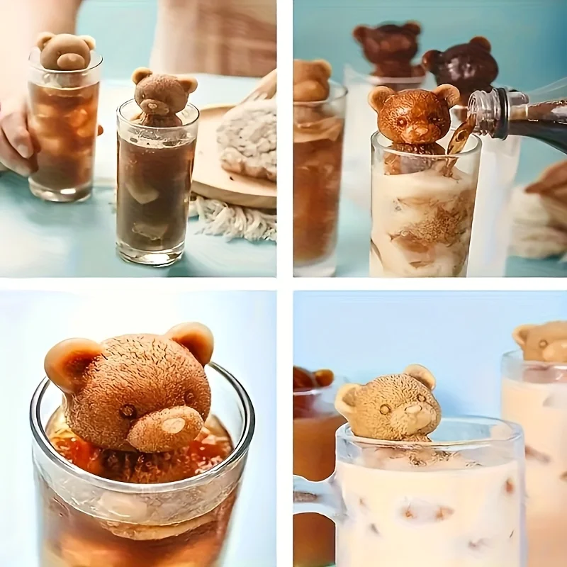 3D Bear-shaped Silicone Ice Molds, Suitable for Chocolate, Cakes, Ice Cream, Whiskey, Wine, and Cocktails. - view 5
