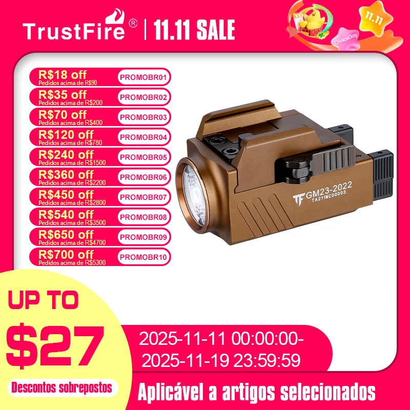 

Trustfire GM23 Led Tactical Flashlight 800 Lumens Rechargeable Lamps Mini Light Quick Release Picatinny with Usb Charging