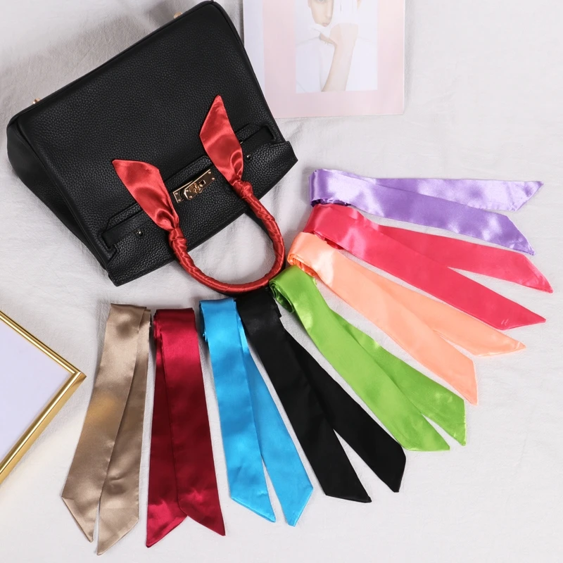 Solid Color Monochrome Slender Narrow Silk Scarf Fashion All Match Binding Bag Handle Silk Scarf Small Ribbon Decorative Scarf