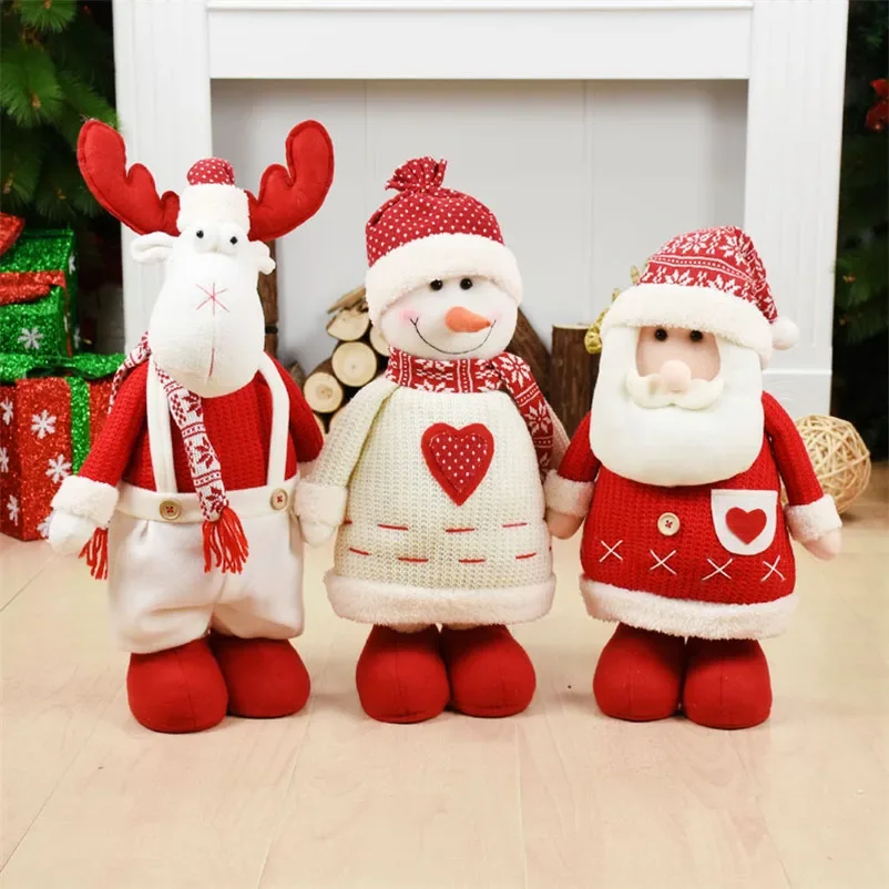 Plush Snowman Reindeer Santa Claus Toy with Retractable Legs Christmas Dolls Figure Children Gift Navidad Party Home Decoration