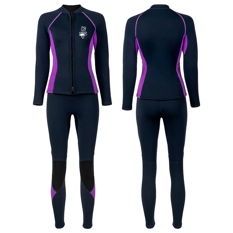 بدلة غطس نسائية بأكمام طويلة مقاس 3 مم، بلوزة أو سراويل للغوص وركوب الأمواج والسباحة