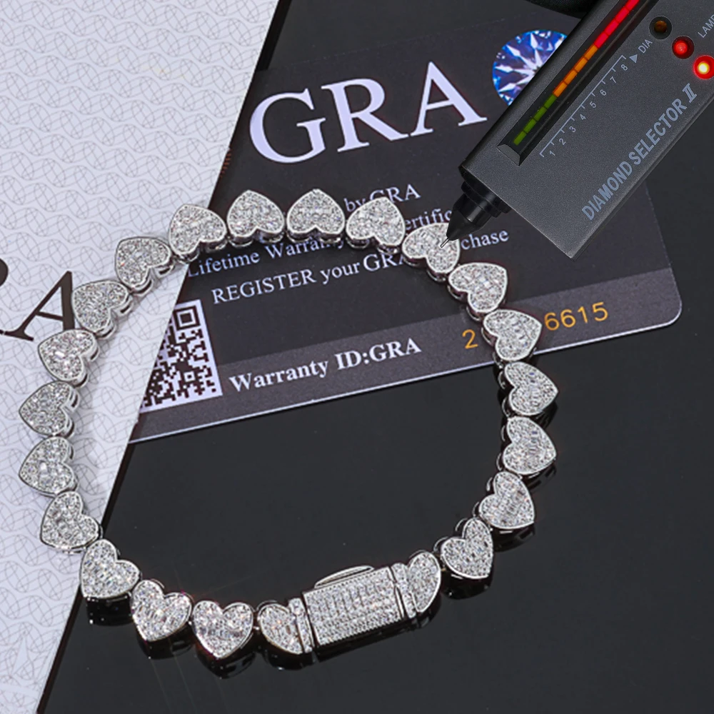 

NY Fine Jewelry 8 мм смешанная инкрустация Iced Out прямоугольная цепочка в форме сердца серебро 925 пробы VVS муассанит женское кубинское ожерелье