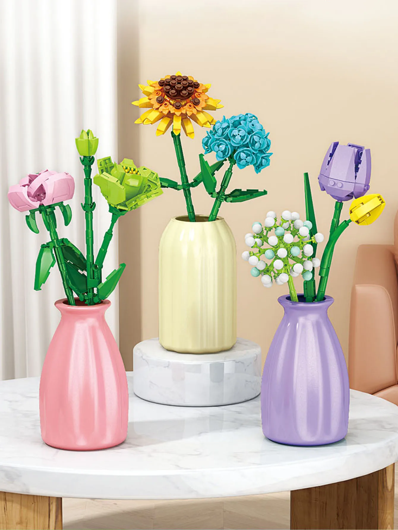 

Mini Block Bouquet Set, DIY Assembled Blocks, Artificial Flowers, 1248PCS, Home Decoration Series Block Toys