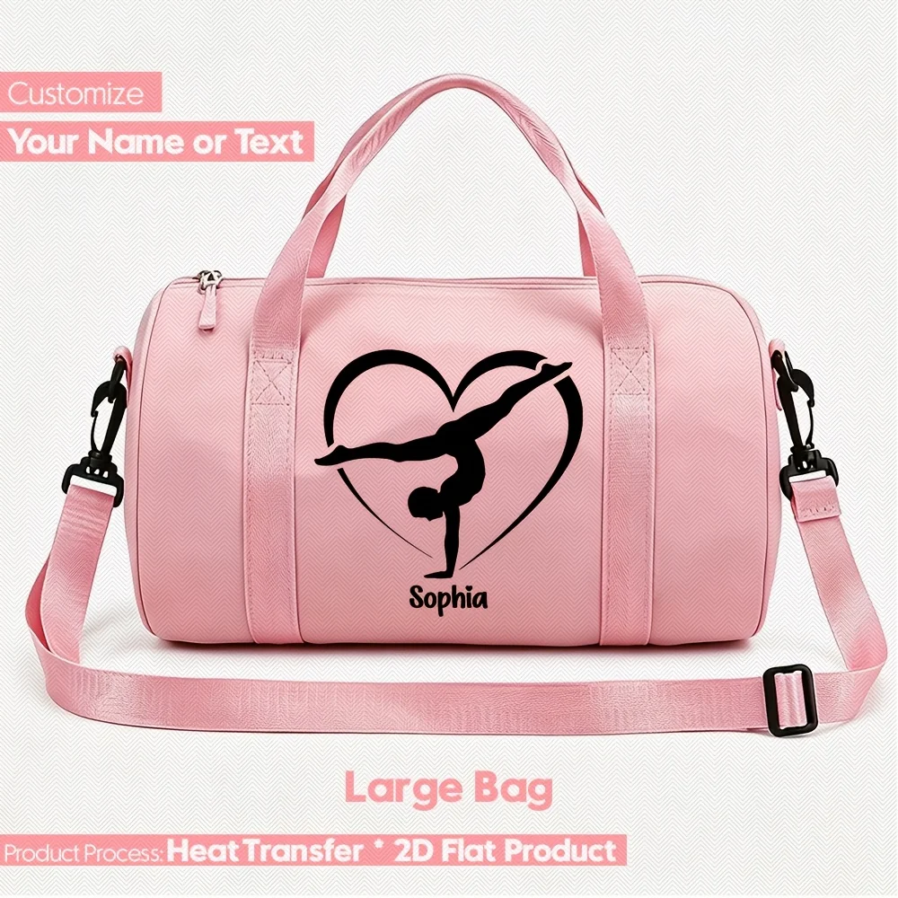 Custom Personalized Name Women'S Pink Crossbody Bag, Gymnastics Heart Design Gym Yoga Dance Sport Duffel Bag - Large-Capacity