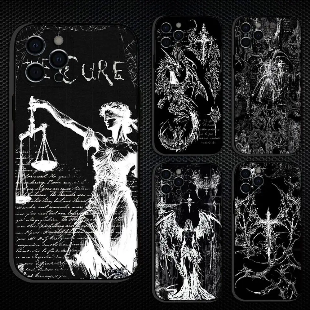 

G-Gothic Cyber Sigil Cross Phone Case For iPhone 16,15,14,13,12,11 Plus,Pro Max, Others Soft Black Cover