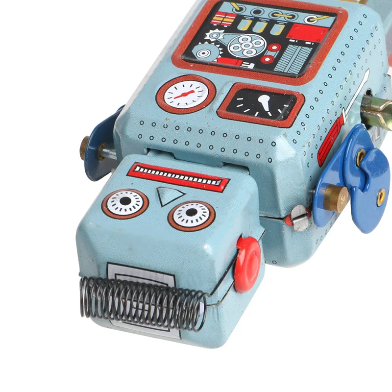 Vintage Mechanical Clockwork Wind Up Walking Robot Tin Toy Kids Gift Collection