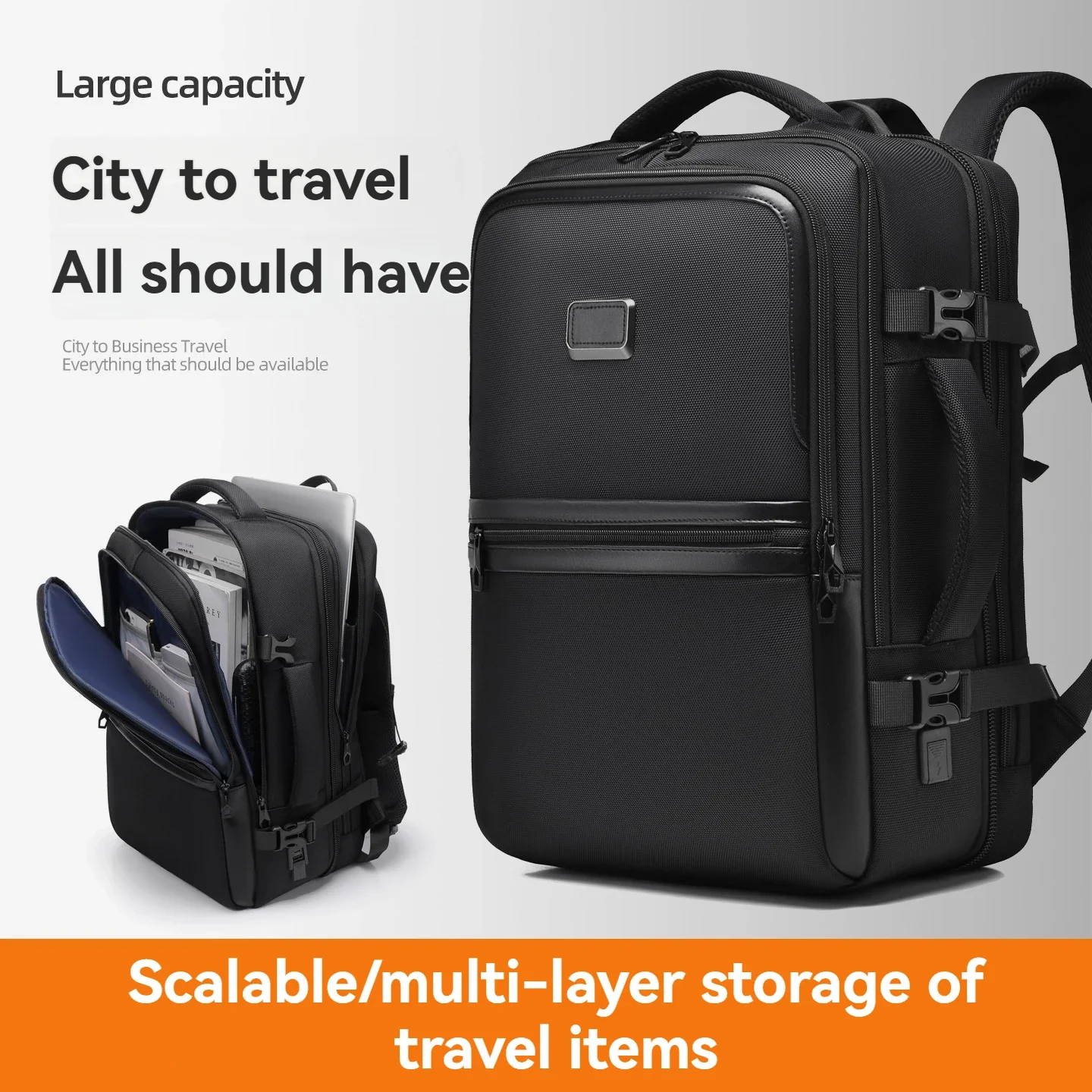 Large Capacity Multifunctional Backpack with 16-Inch Computer Compartment Expandable Layer Weight-Reducing Straps USB Feature