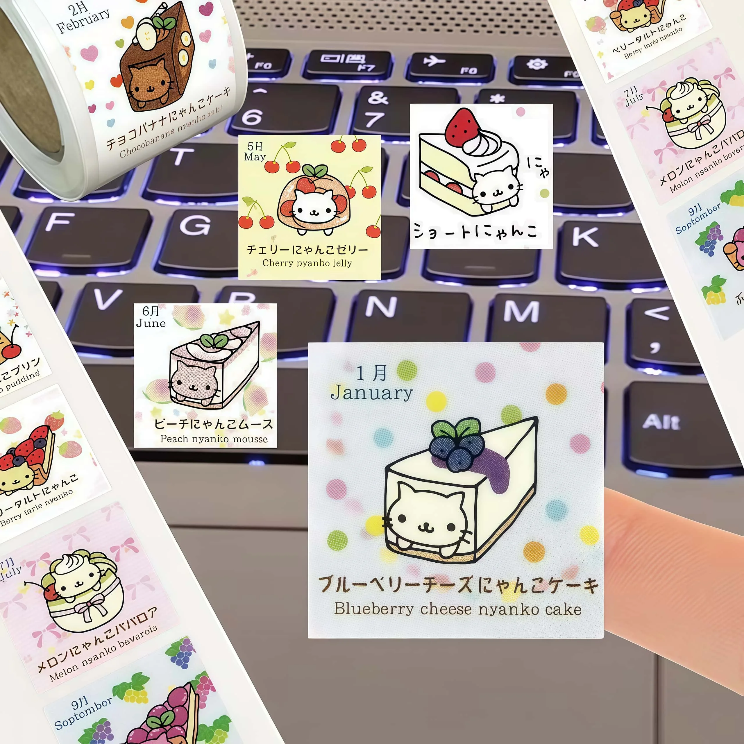 500Pcs/Roll Kawaii Cat Dessert Stickers, Cute Cake - Themed Cartoon Decals for DIY, Journal & Gift Decor image 4