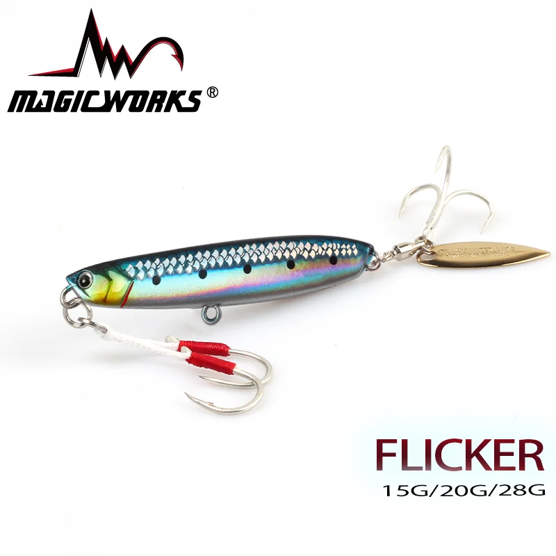 

MAGIC WORKS Metal Jig 15g/20G/28G Shore Slowing Jig Fish Hard Sea Bass Fishing Lure Treble Hooks Artificial Bait 1Pcs Saltwater