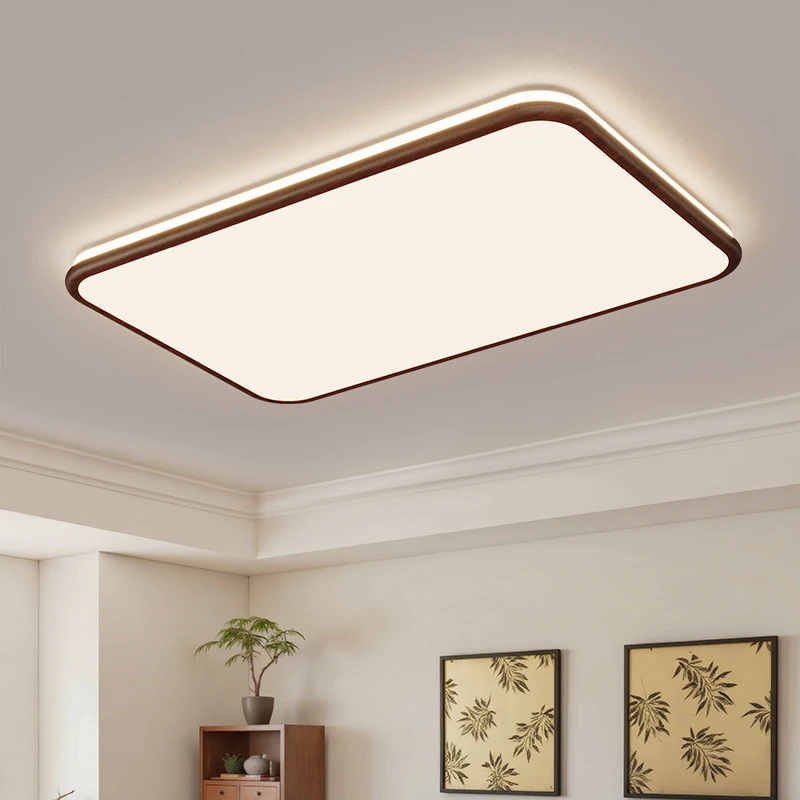 Medieval Style Retro Ultra-thin Full Spectrum Eye Protection Living Room Main Lamp Minimalist  Walnut Wood Grain Ceiling Lights
