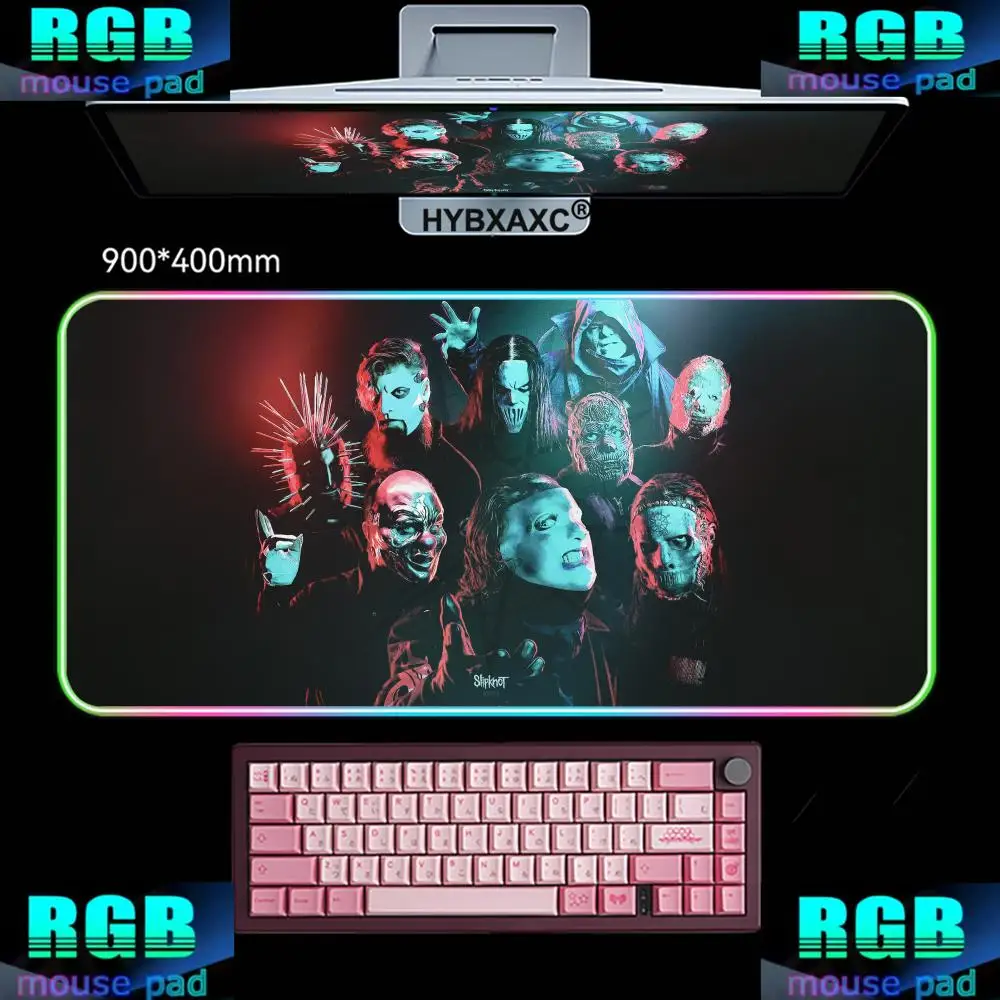 

HYBXAXC Mouse Pad RGB Gaming Mouse Pad Desk Mat HD Gamer Large LED Light XXL 900X400MM Band S-Slipknot Rock RGB Mousepad