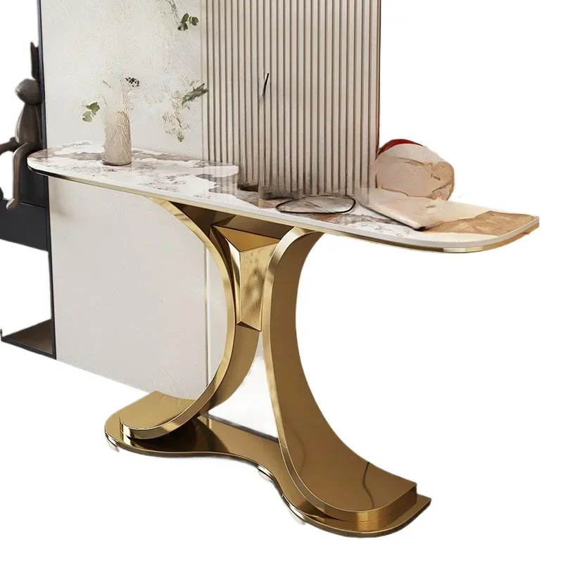 

Stainless steel rock slab, light luxury style against the wall, secret cabinet, foyer, strip case, end view table, m