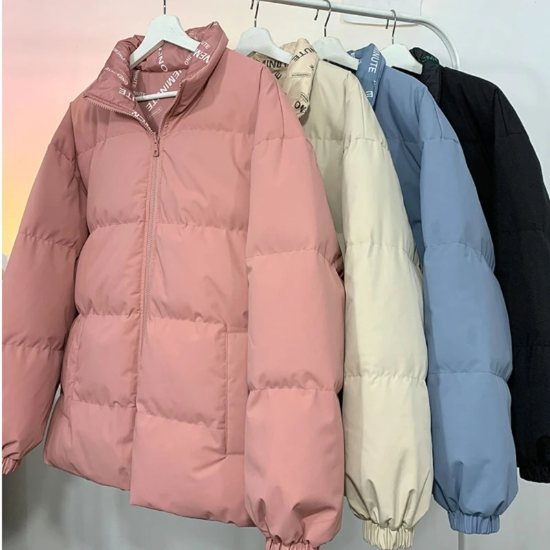 Street Fashion Reversible Cotton-padded Jackets Stand Collar Zip Up Long Sleeve Loose Jackets Autumn Winter Warm Harajuku Coats