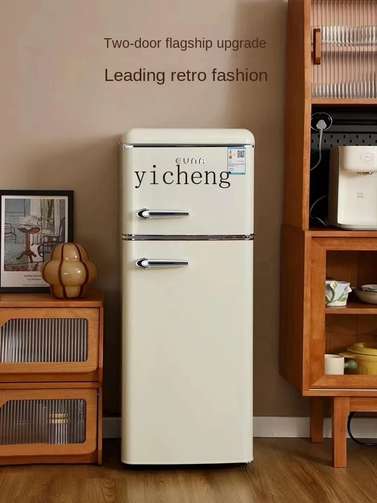 cc26 Retro Domestic Small Living Room Double Door Cream Style Baby Mini Apartment Good-looking Mini Refrigerator