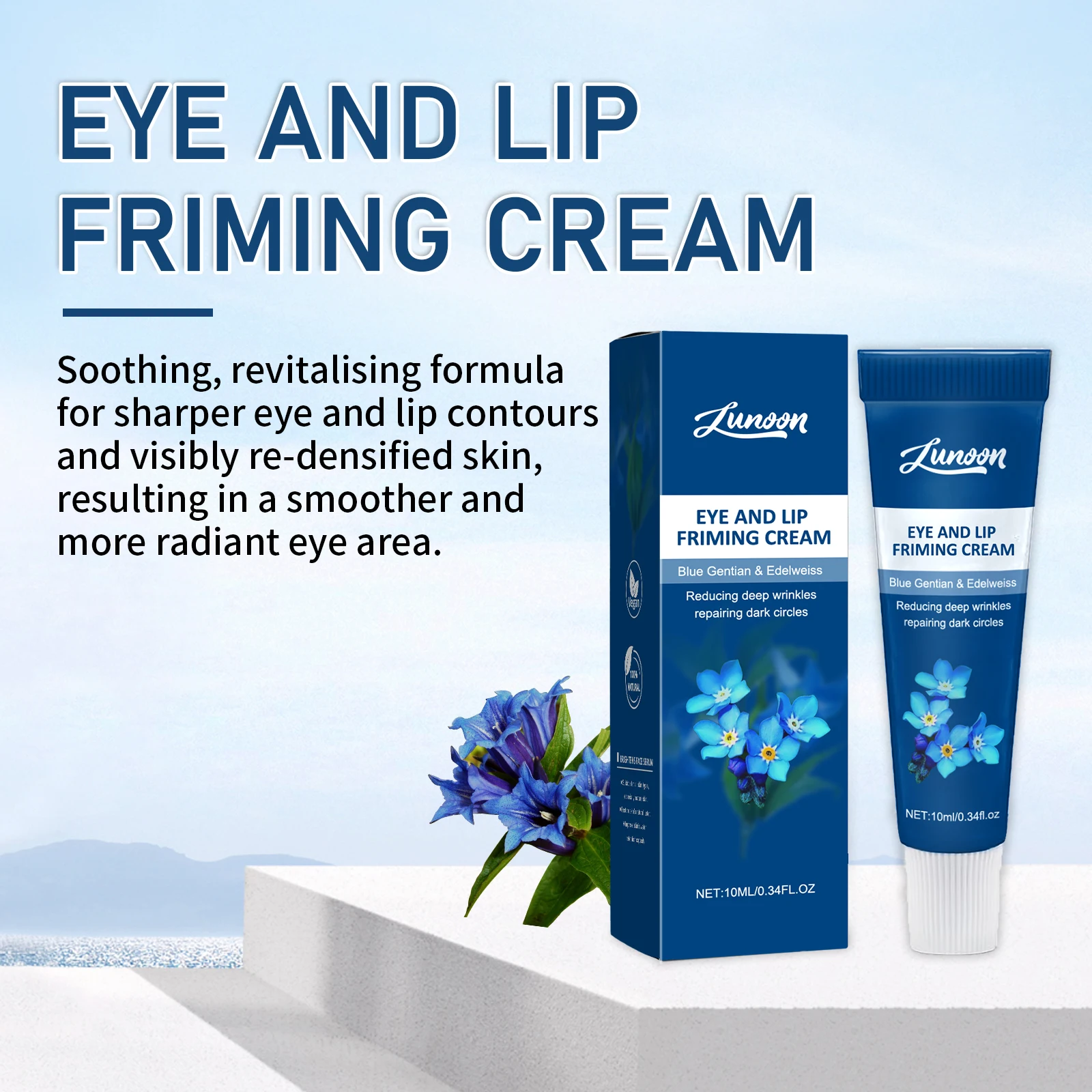 

LUNOON Укрепляющий крем для глаз и губ 10 мл - увлажняющий, нежирный, подтяжка кожи, веганская формула