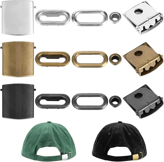 Stainless Steel Adjustable Cap Buckle with Eyelets for Baseball Hats Replacement Headwear Fastener for Cap Repair