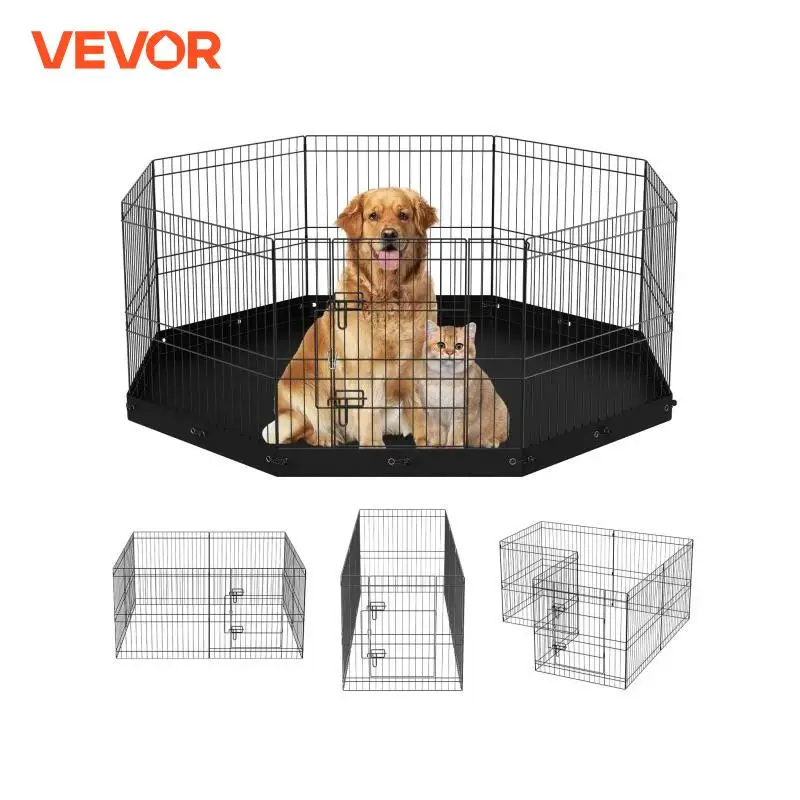 VEVOR Dog Playpen 8 Panels Foldable Metal Dog Exercise Pen Pet Fence with Bottom Pad Cover for Puppy Outdoor Camping Yard Kennel