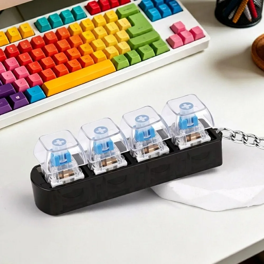 4 Keys LED Keyboard Keychain Crisp Clicky Press Feeling with LED Light Mechanical Switch Keyboard Transparent Novelty