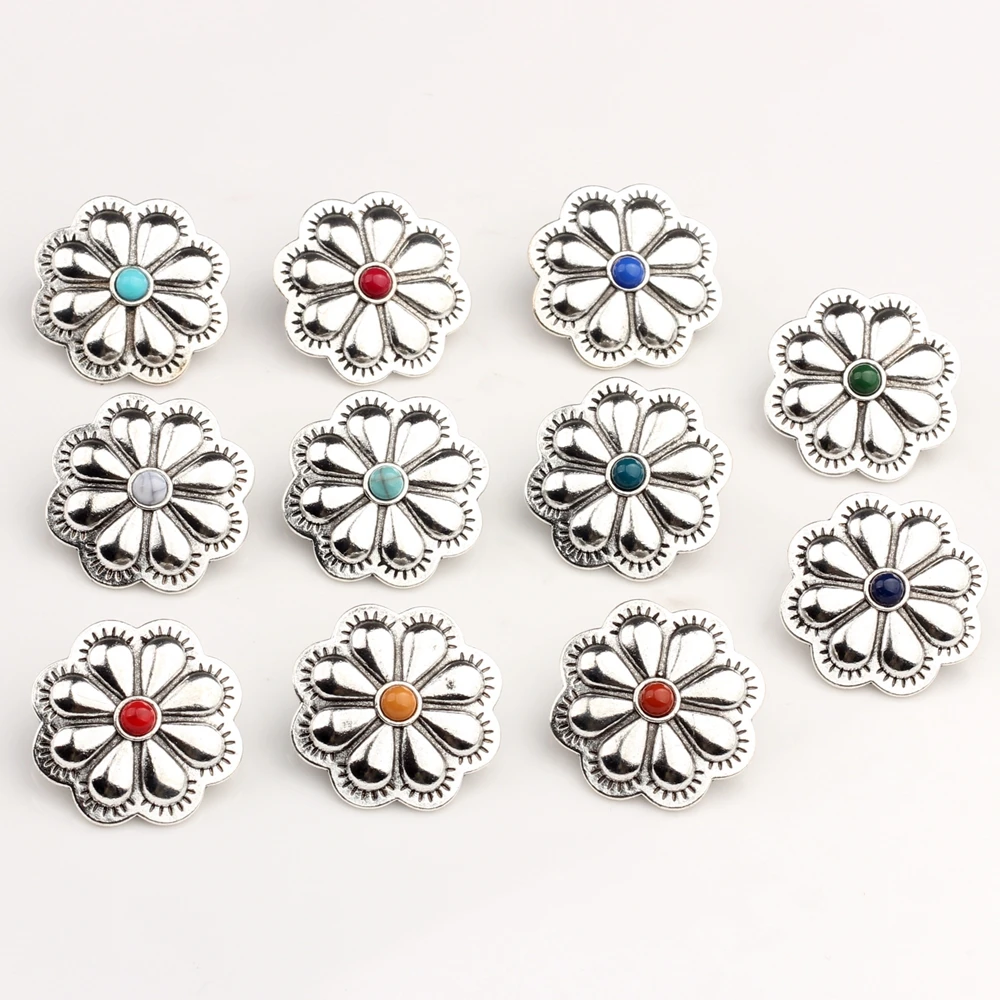 3pcs/lot 30MM Retro Zinc Alloy Charms Daisy Flowers Round Decorative Concho Button Charms For DIY Jewelry Accessories