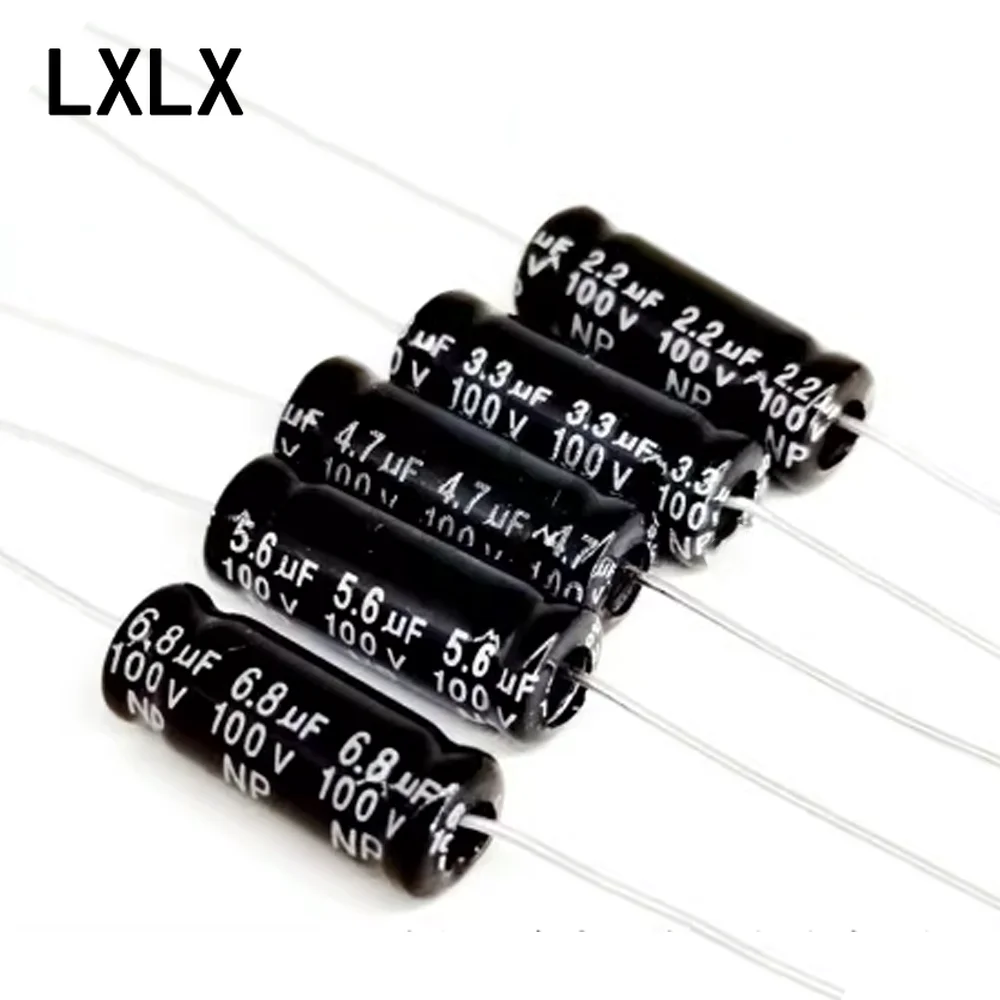 100pcs 100V Axial Electrolytic Capacitors for Tweeter Crossover | 2.2μF, 3.3μF, 4.7μF, 6.8μF, 10μF Horizontal Capacitors