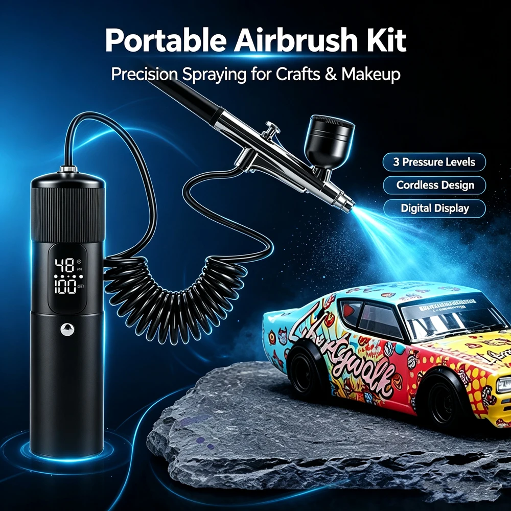 Kabelloses Airbrush-Set 48PSI Mini-Luftkompressor mit 0,3-mm-Düse, einstellbarem Druck, feiner Spritzpistole für Nagelkunst, Make-up und Bastelarbeiten