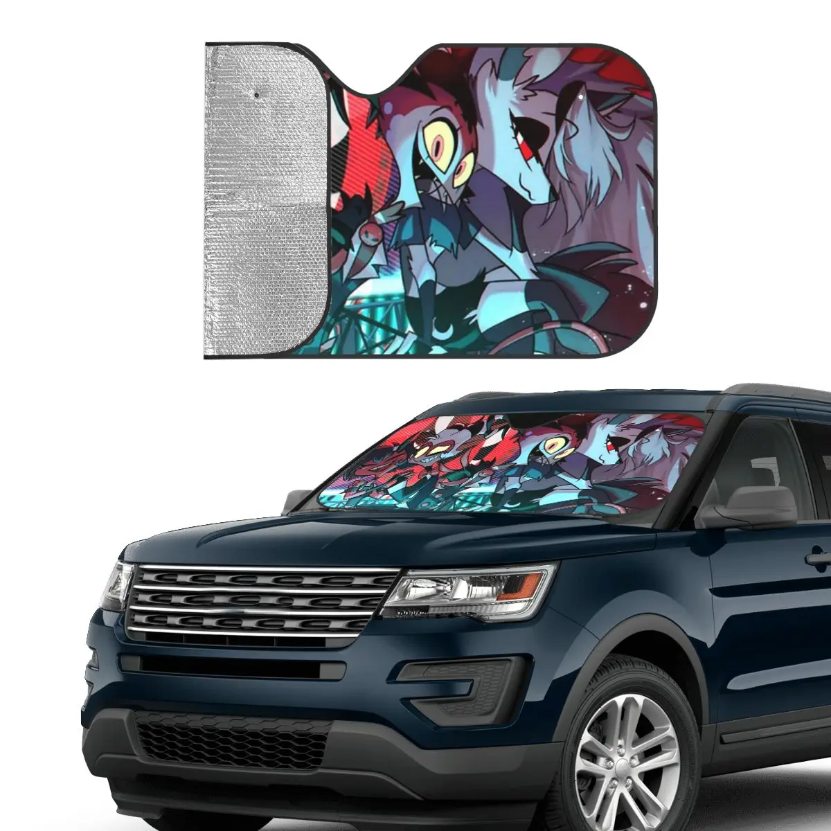 

Loona Collage Helluva Boss Anime Sunshade Windscreen Car Front Windshield Window Sun Visor Accessories Covers