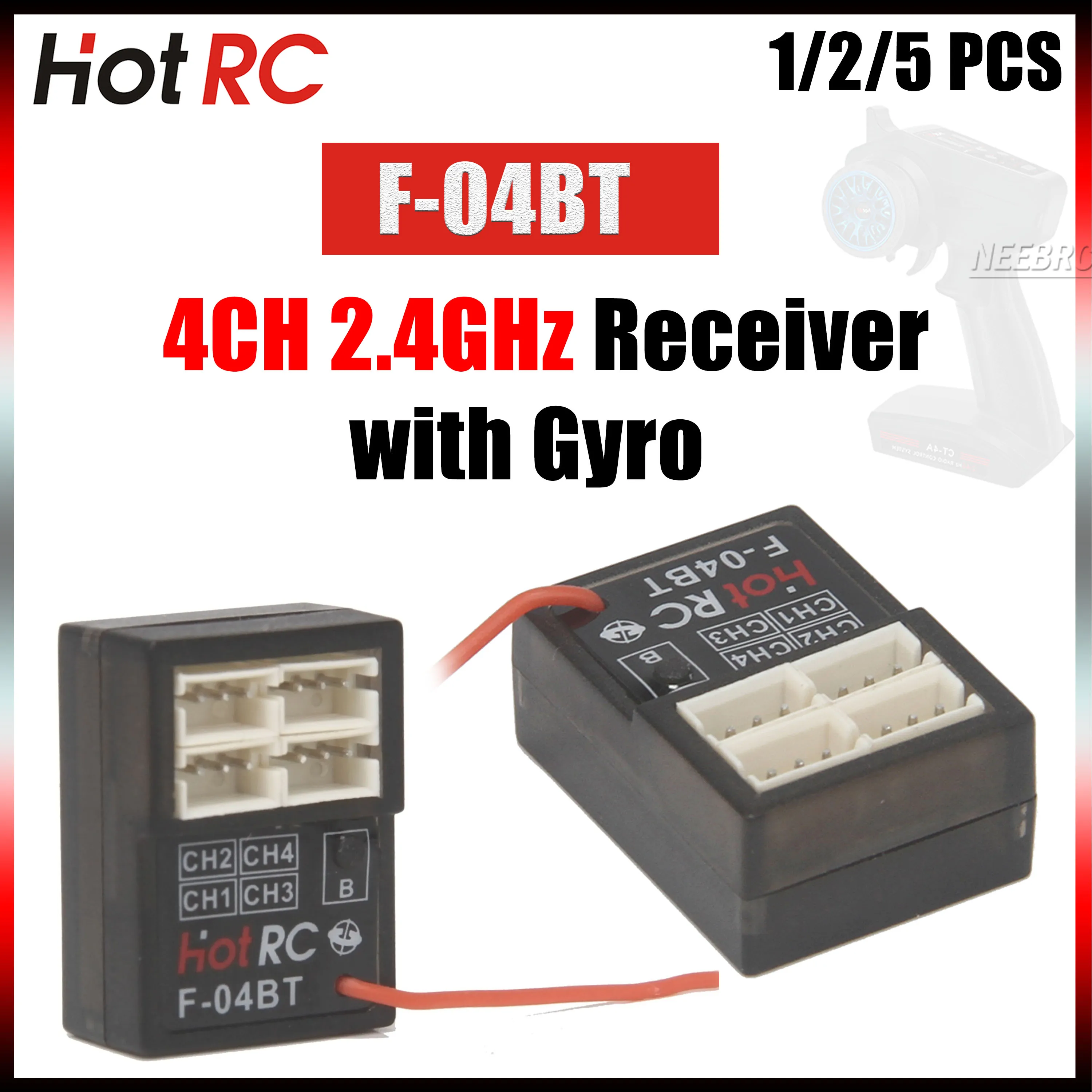 

1/2/5 PCS HotRC F04BT 4CH 2.4G Gyro Mini Receiver PWM for RC Car Aircraft Tank Boat Transmitter CT-6A HT-8A DS-600 CT-6B CT-8B