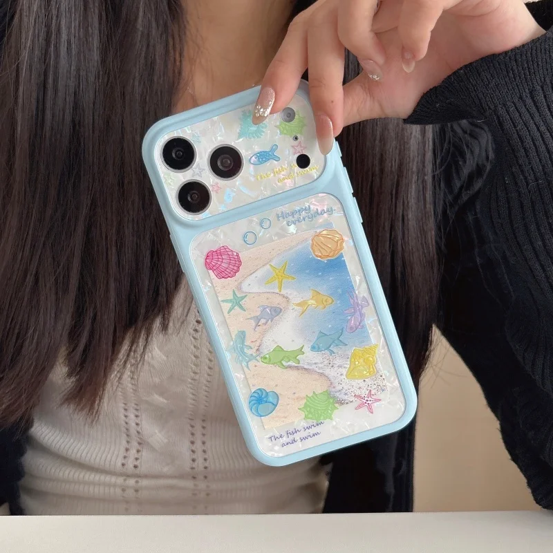 Summer Sandbeach Little Fish Sea Snail Cute Phone Case For Apple iPhone 17 Pro 16 15 Pro Max Back Cover Fashion Cartoon Cases Fu