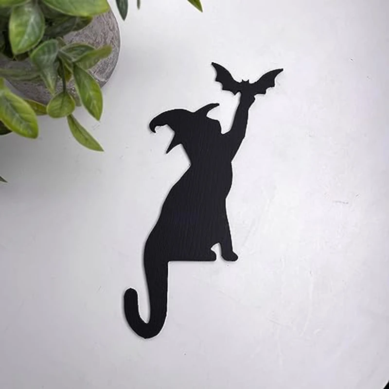 Witch Cats With Bat Wing Door Topper, Black Cats Decor, Witch Cats Halloween Door Corner Decor, Cats Door Sitter Durable