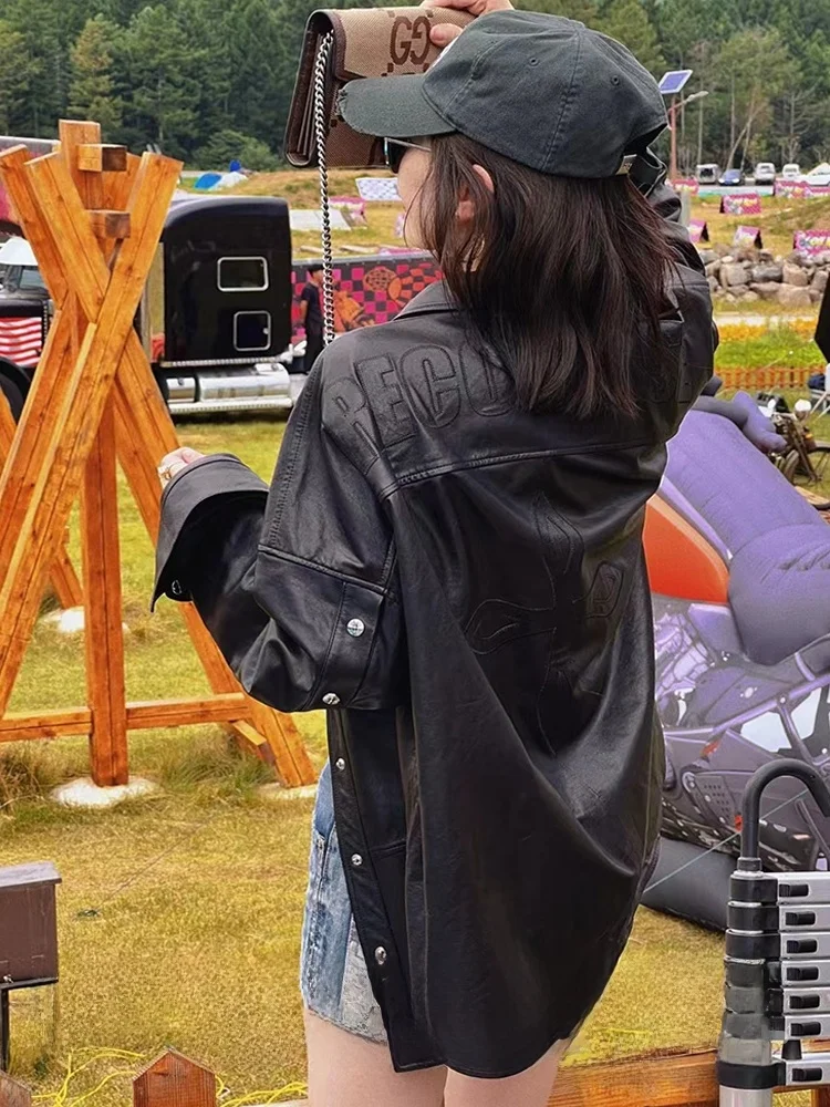 เสื้อแจ็คเก็ตหนังแท้แฟชั่นสำหรับผู้หญิง ความยาวปานกลาง สไตล์สตรีทแวร์ แบรนด์ FeiLan ผ้าขนสัตว์ สไตล์สตรีท แจ็คเก็ตสำหรับใส่ด้านนอก