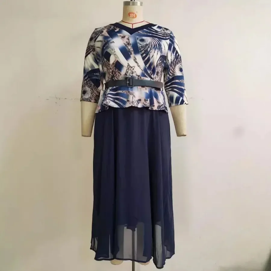 XL-5XL Autumn Fashion Africa 3/4 Sleeve V-neck Polyester Print Plus Size Long Maxi Dress Gowns Dashiki African Dresses for Women image 4