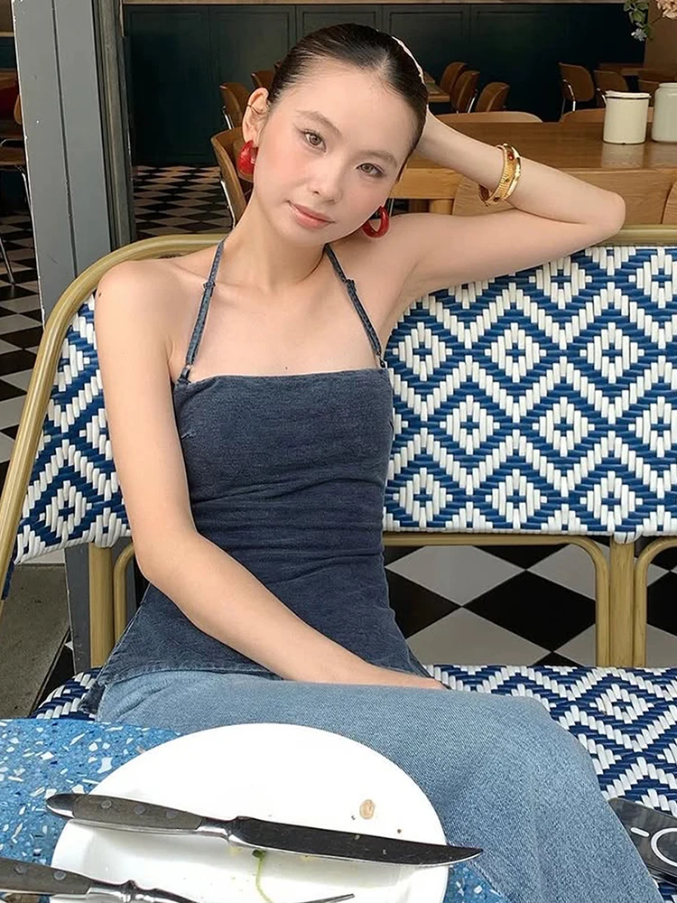 Whatiwear 섹시한 백 레스 탱크 탑 여성 여름 트렌드 홀터 오프 숄더 사이드 스플릿 스키니 탑 Hottie Hipster Classic Outfits