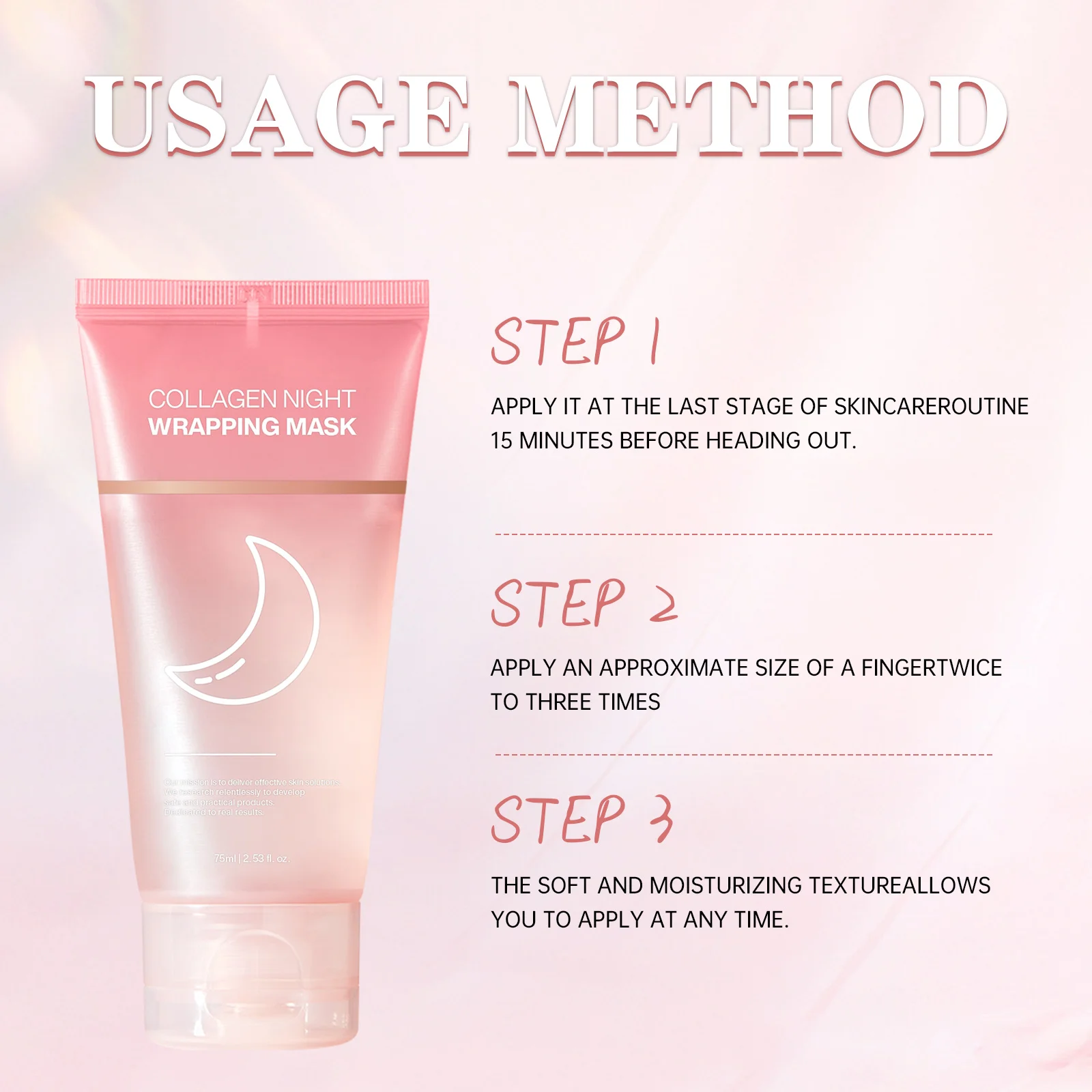 قناع تغليف الكولاجين بين عشية وضحاها 75 مل معالجة لشد الليل لمدة 8 ساعات مع حمض الهيالورونيك نياسيناميد للمرونة #3