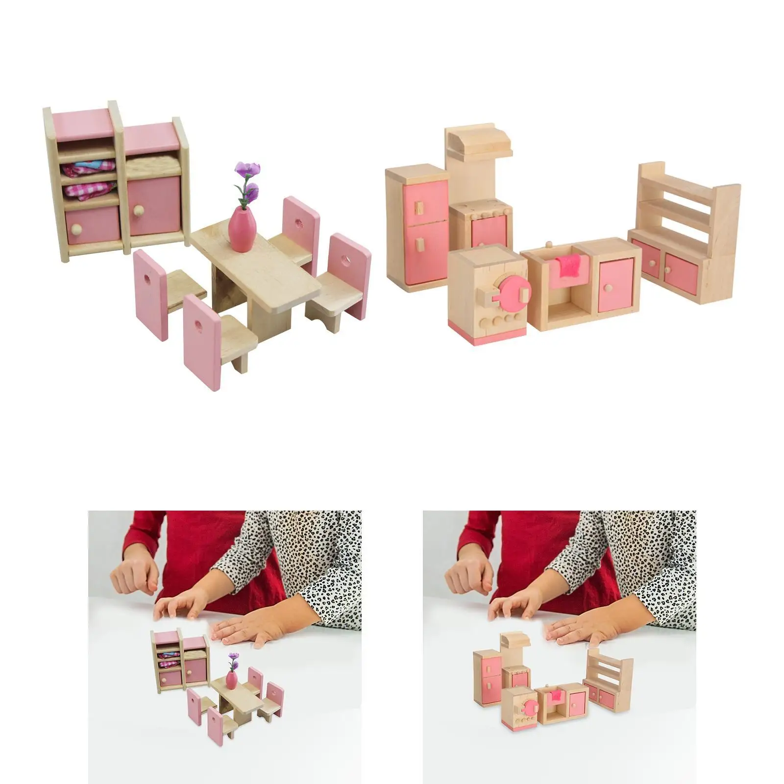 Wooden Dollhouse Furniture Set Simulation DIY Part Ornament Kids Toy Miniature Furniture Toys for Girls Boys Kids Toddler 3+