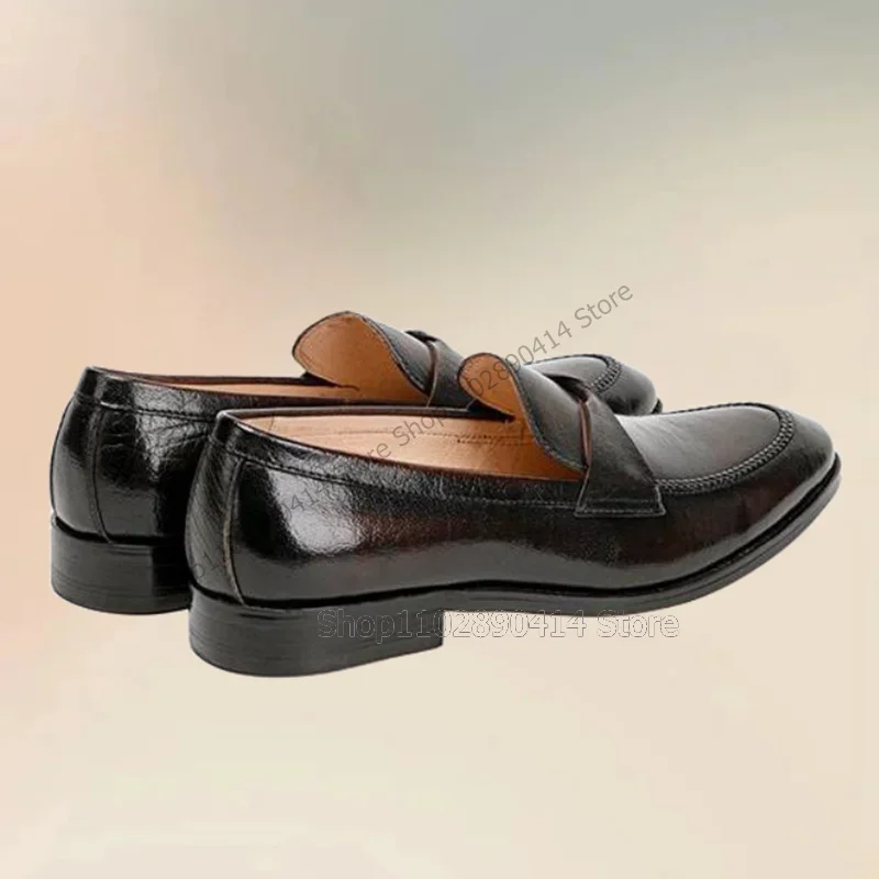 Brown Black Sewing Design Low Top Men Loafers Fashion Slip On Male Shoes Luxurious Handmade Party Banquet Office Men Dress Shoes - view 3