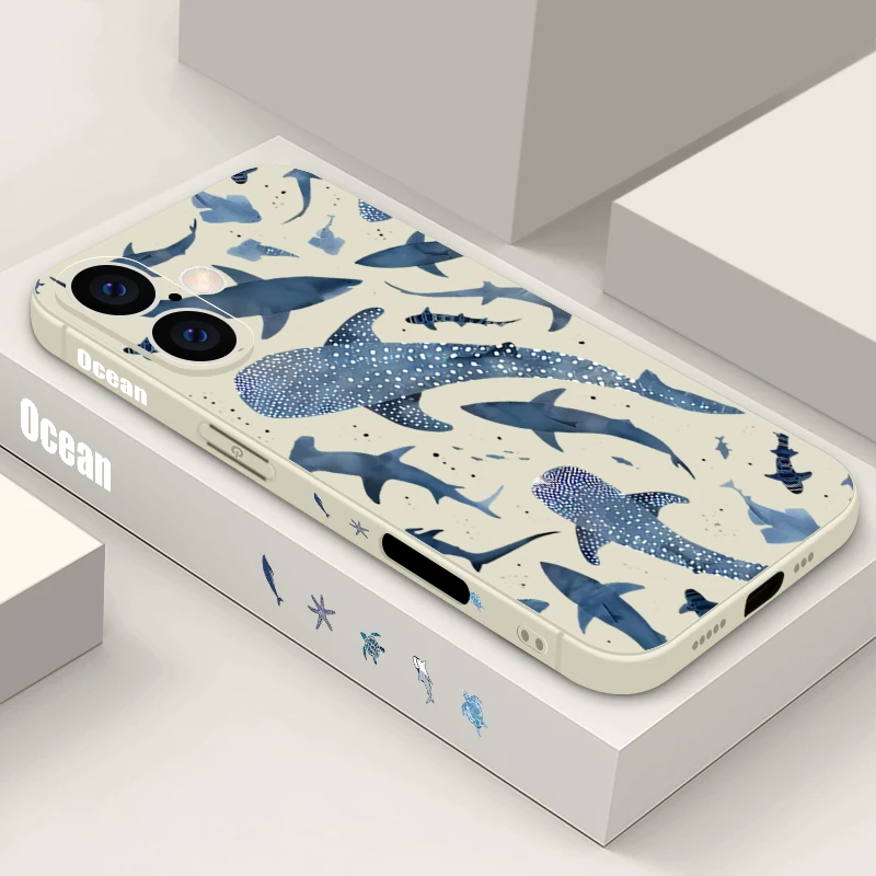 Niedliche Wal-Muster-Handyhülle für iPhone 16 15 14 13 Pro Max 12 16 Pro 16e 11, stoßfeste Stoßstange, TPU-Silikon-Softcover