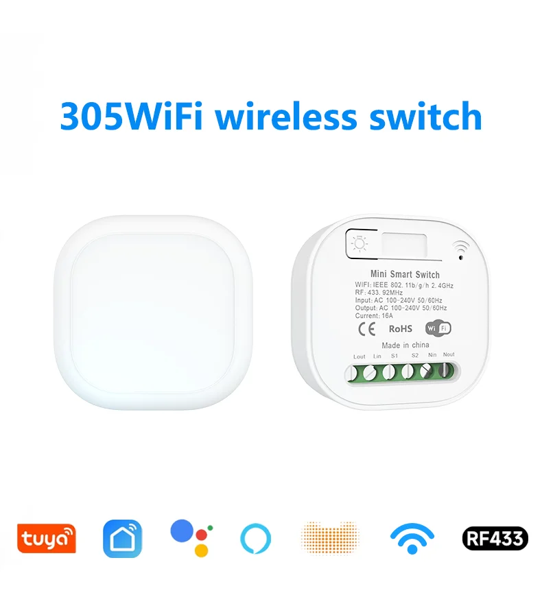 

Tuya WiFi RF433 Mini Smart Switch Control Wireless Relay APP Remote Control Home Opening Disconnecting With Alexa Google Home