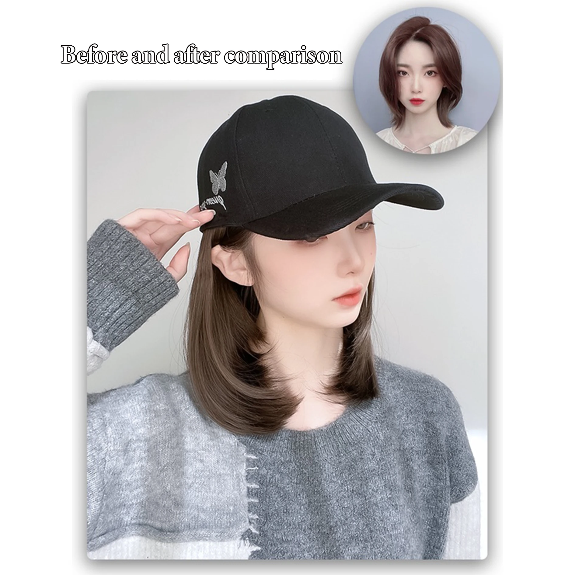 synthesize   one embroidered cap,  fashion, Korean version, trendy face repair, all-match, short straight hair baseball cap