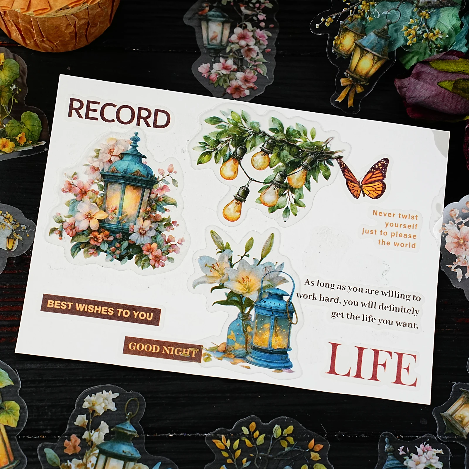 15개 빈티지 정원 조명 패턴 PET 스티커 팩 장식 수제 클립북, 사진 앨범, 빈티지 파티, 장난감 스티커