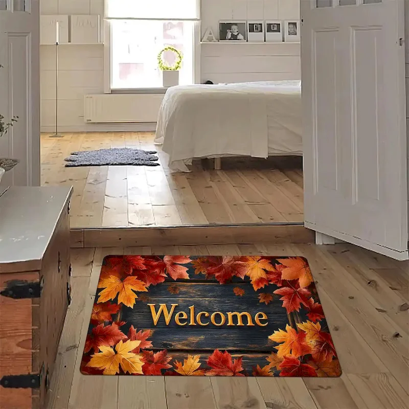 VIKAMA Maple Leaf Printing Welcome Door Mat Entrance Non slip Floor Mat Autumn Soft Carpet Home Decoration