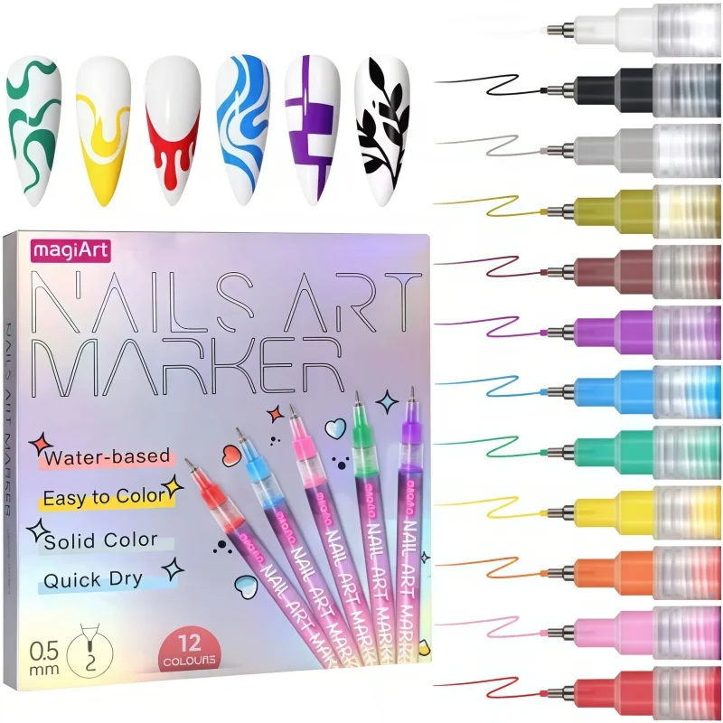 12 Color Nail Art Drawing Pen DIY Nail Painting Art Design Acrylic Paint Marking Pen Graffiti Pen Quick Drying Waterproof 0.5mm